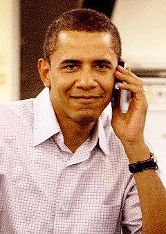 Obama with his Blackberry
