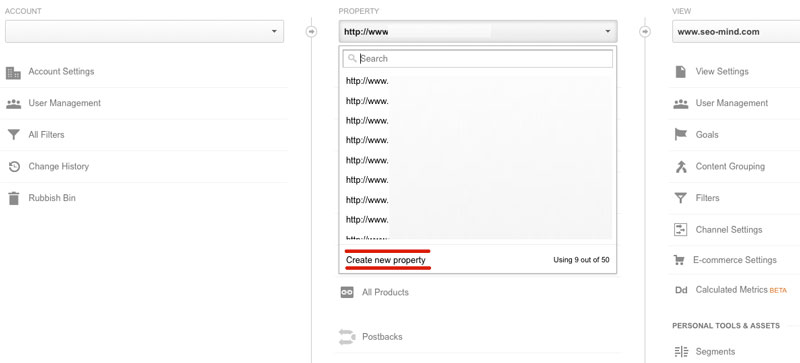 Add new Google Analytics Account